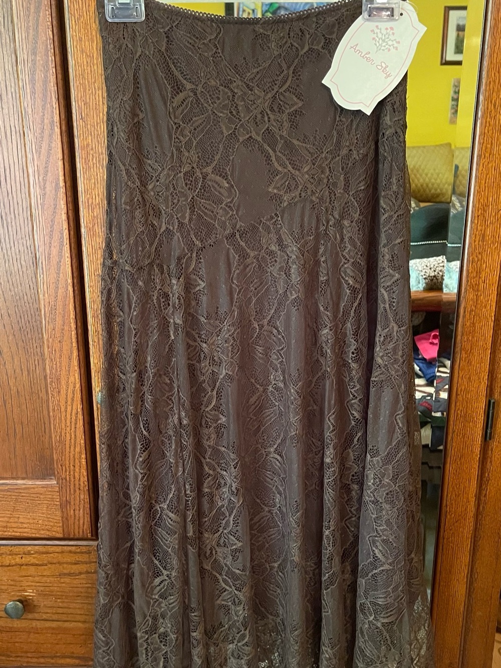 Lace Midi Skirt in Brown - Women